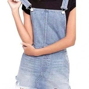 Free People Denim Distressed Jumper Overall Dress Country Boho Hippie Rodeo Sz 2